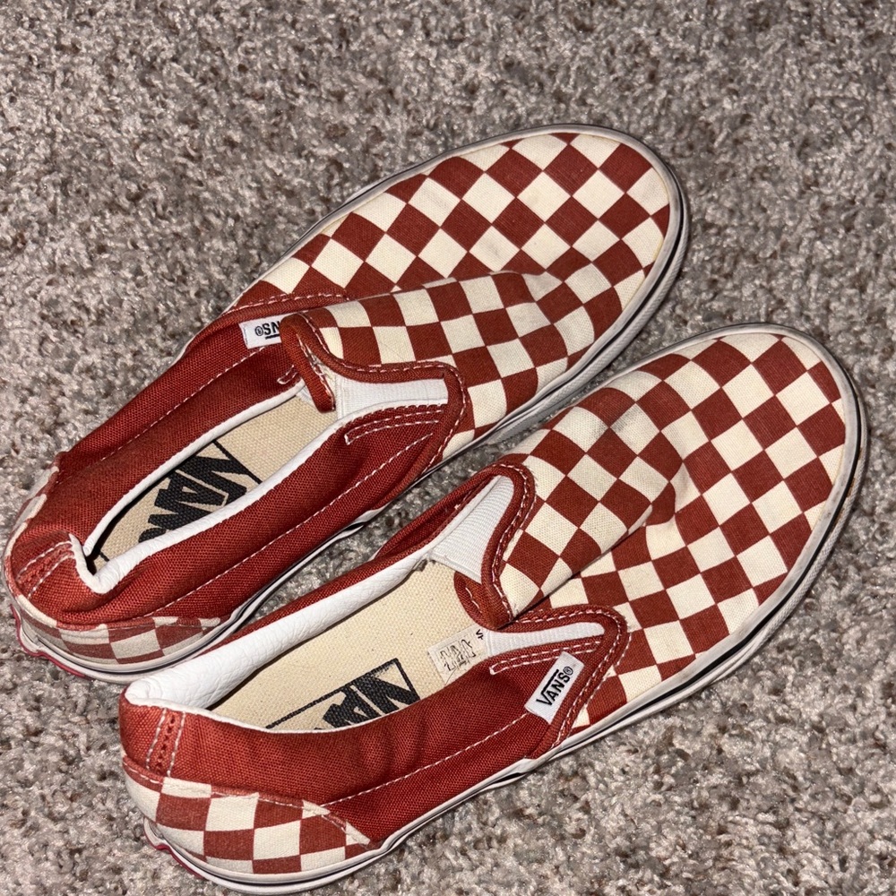 Women’s vans  Red and White Checkered Slip-On Sneakers
